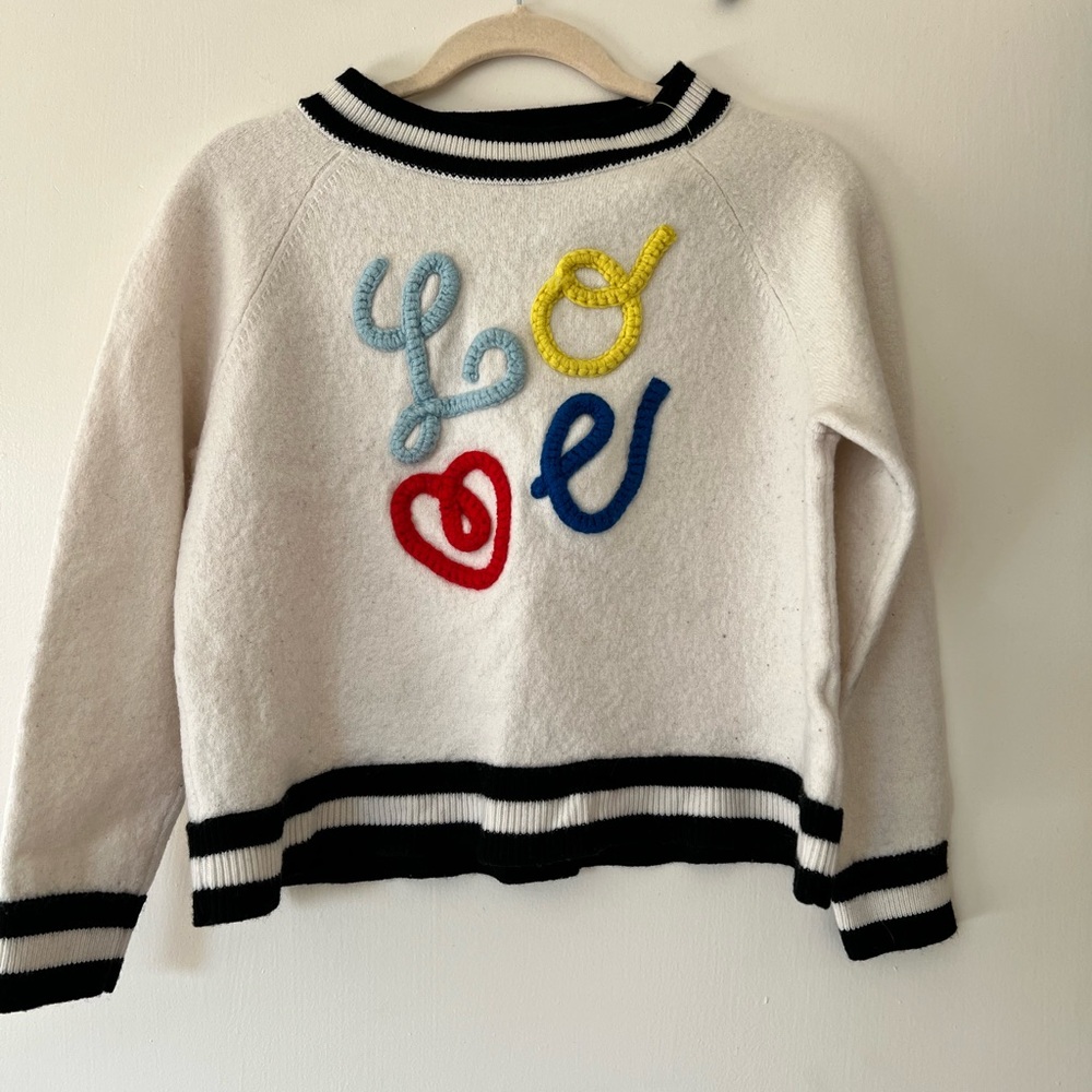 Alice + Olivia Cream 'Love' Appliqué Sweater with Black Trim